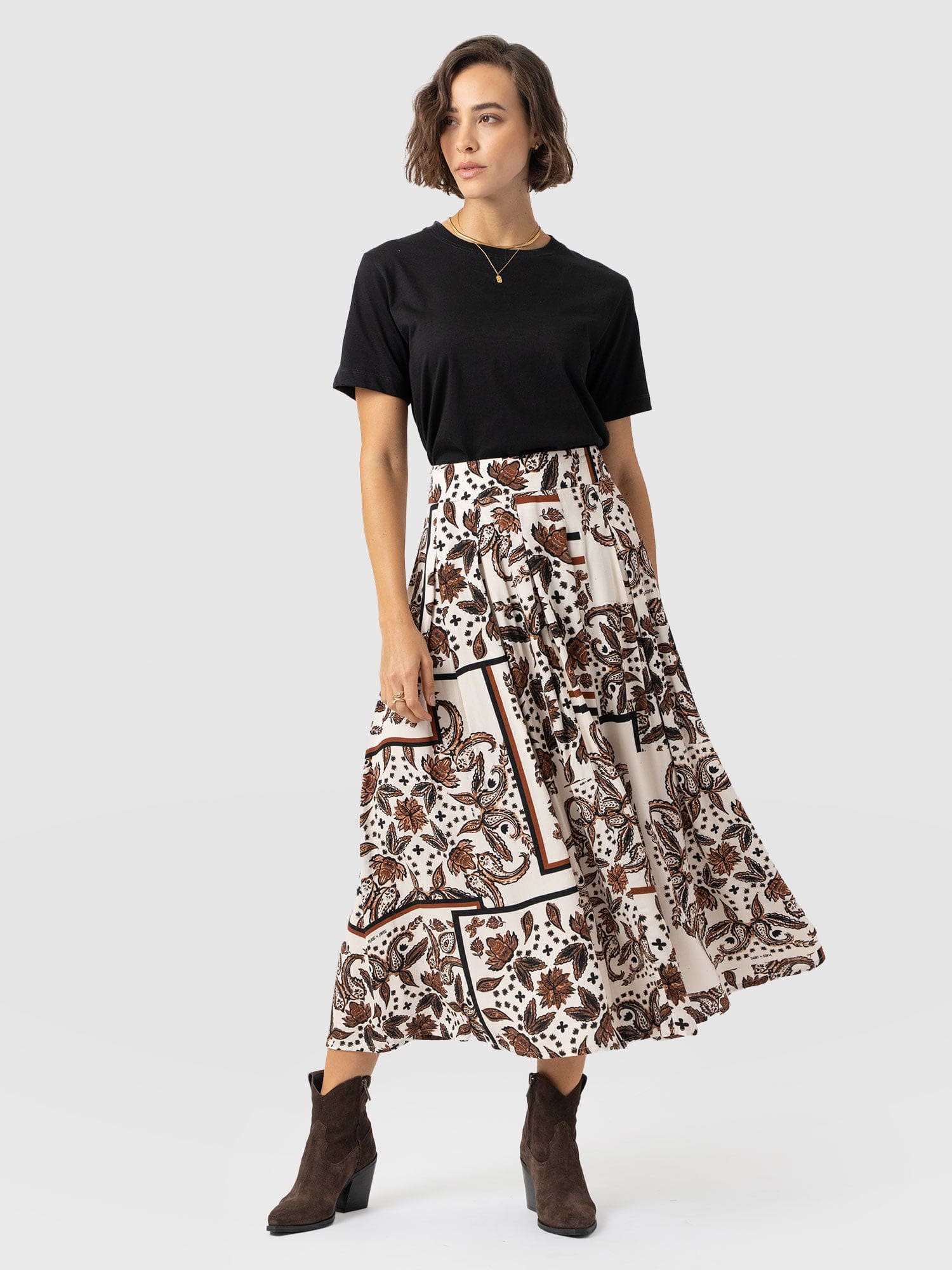 Eliza Pleated Skirt - Cream Paisley